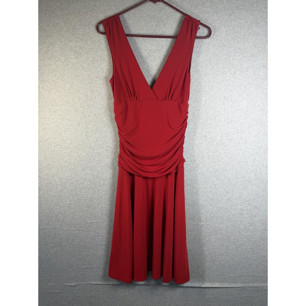 Arden B Dress Womens Small Red Ruched Fit Flare Sleeveless V Neck Cocktail Party